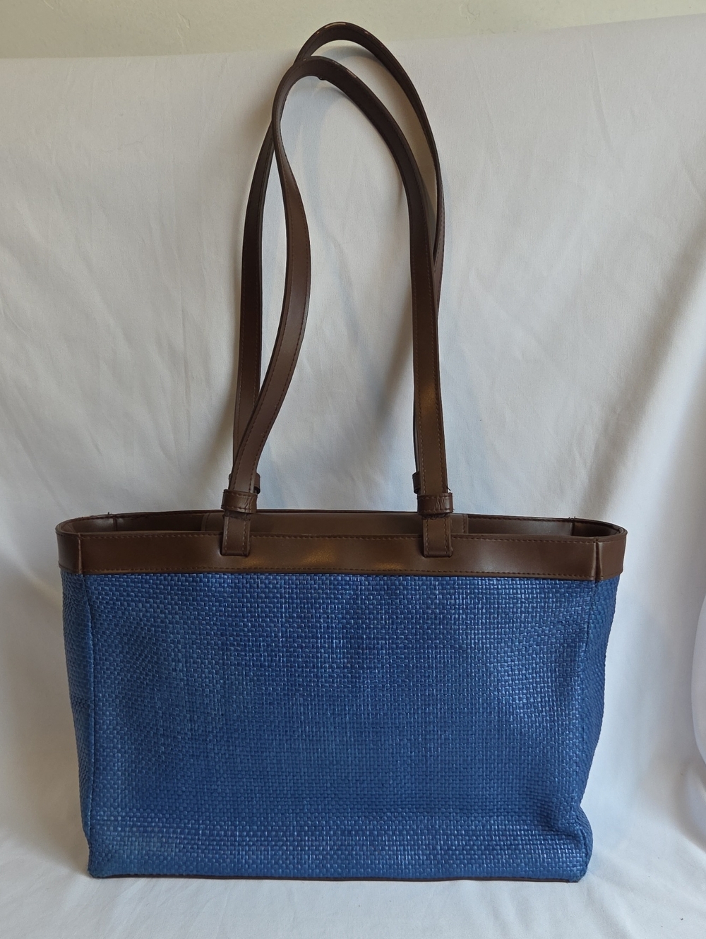 Worthington Blue Woven Tote with Brown Trim